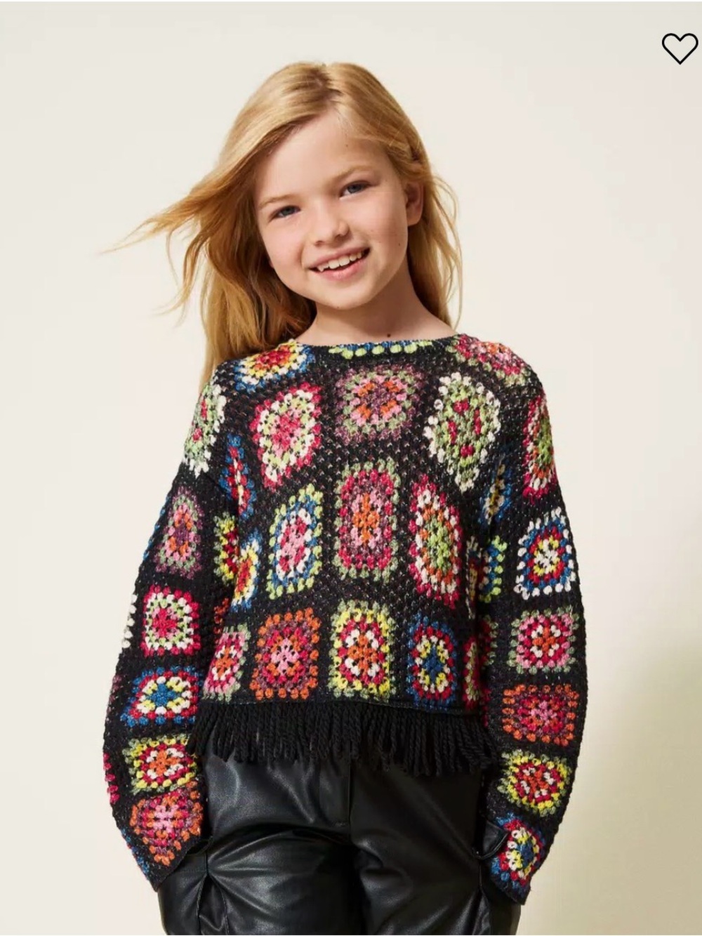 TWINSET Girls Size 8A Crochet Granny Square Fringe Sweater